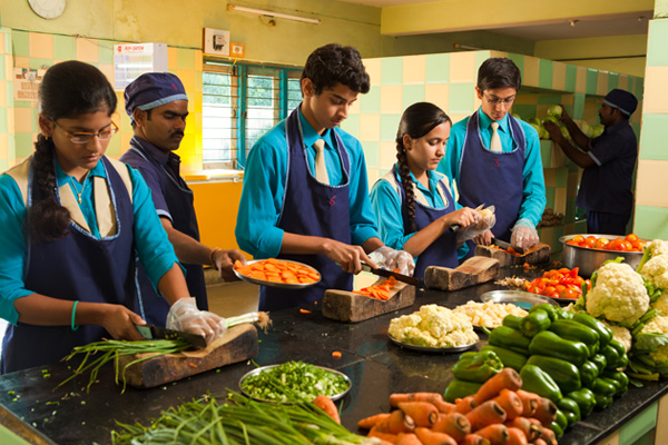 Students participating in community service activities