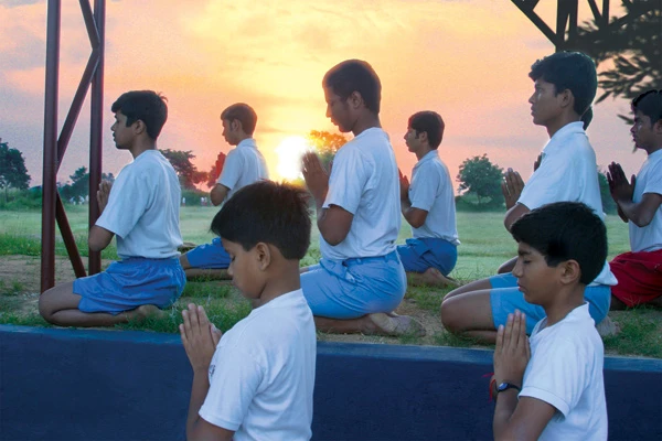 Students practicing meditation and mindfulness